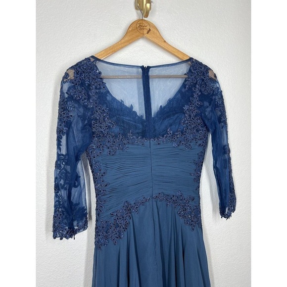 Marsoni By Colors Peacock Blue Lace Appliqué Evening Gown Size 4 Formal M237 - Picture 6 of 10